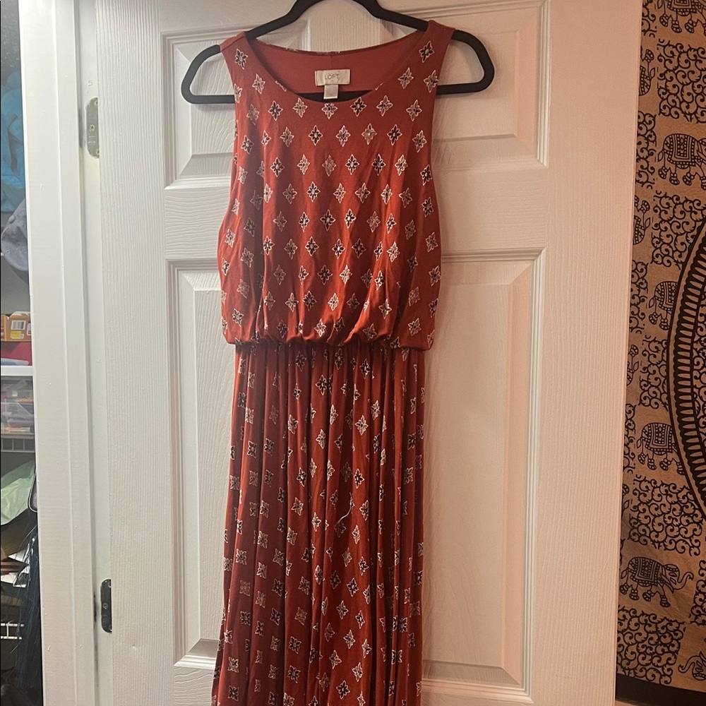 Loft Sleeveless Rust Red Printed Maxi Dress